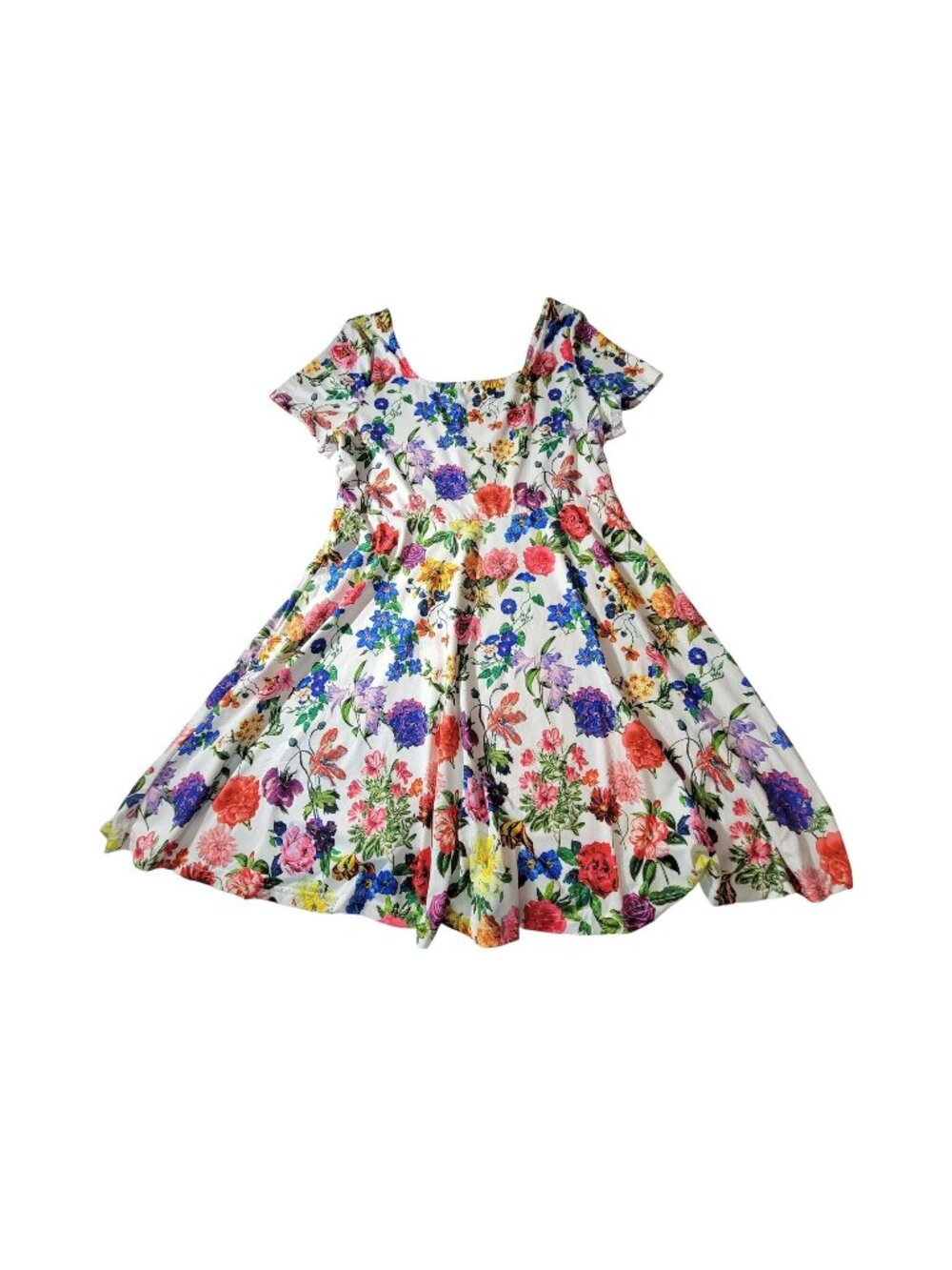 Shein Curve Womens White Floral Fit & Flare Dress 2XL Short Sleeves Lightweight